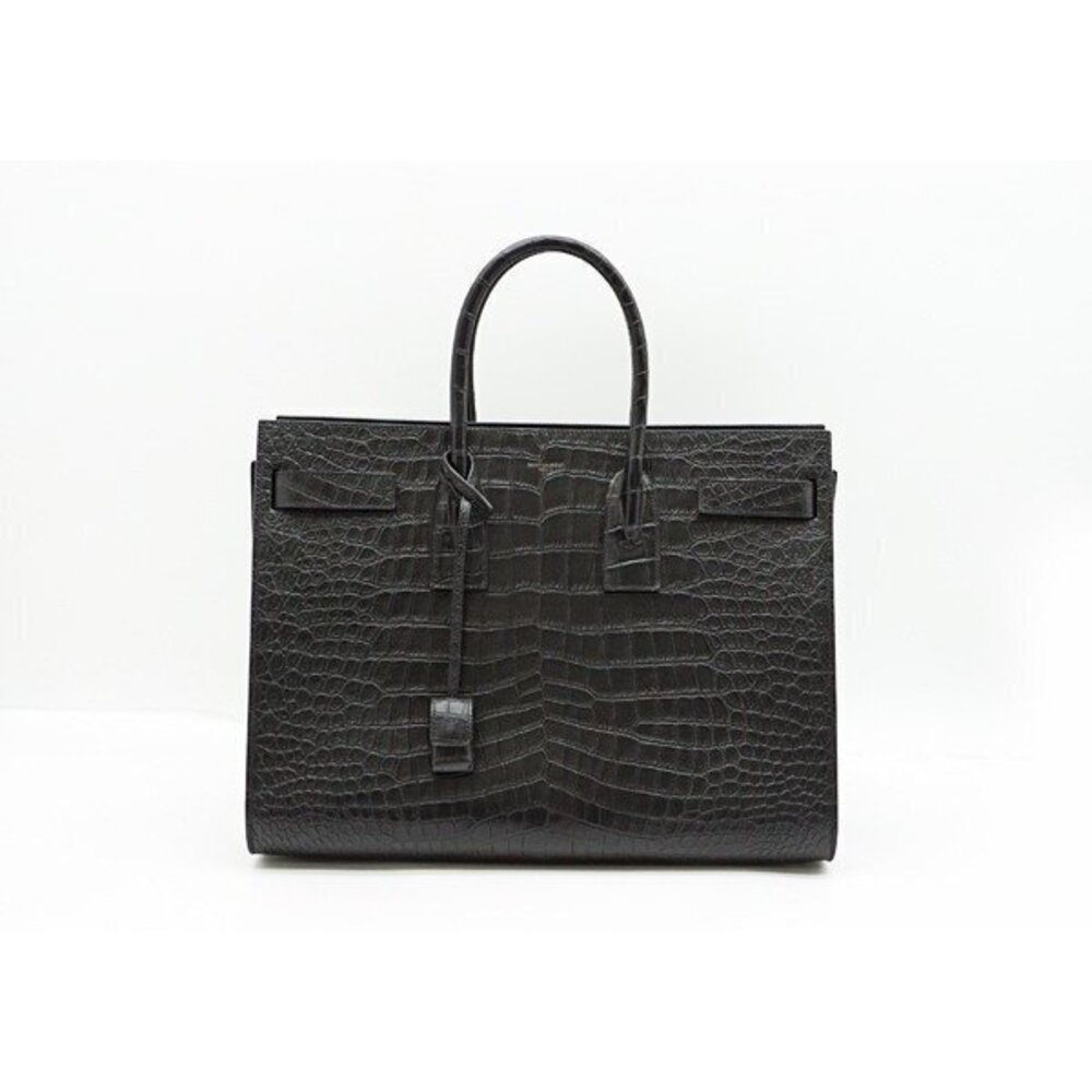 SAINT LAURENT PARIS Sac de Jour Crocodile Handbag Black